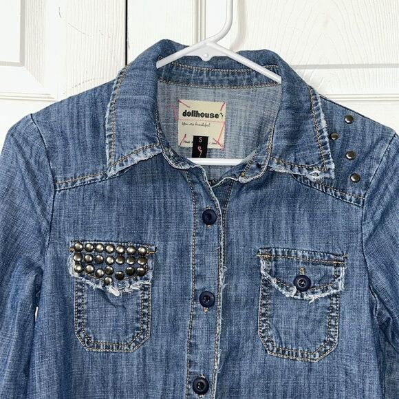 Dollhouse Blue Button Down Denim Shirt(Size Small) - Picture 7 of 8
